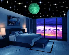 DreamKraft 3 cm Glow n the Dark Galaxy of Stars wth Moon Radum Nght Glow wall stckers