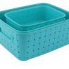 Homes Plastc SET OF 3 PECE RATTAN BASKET BROWN Storage Basket (Teal-Blue shown)